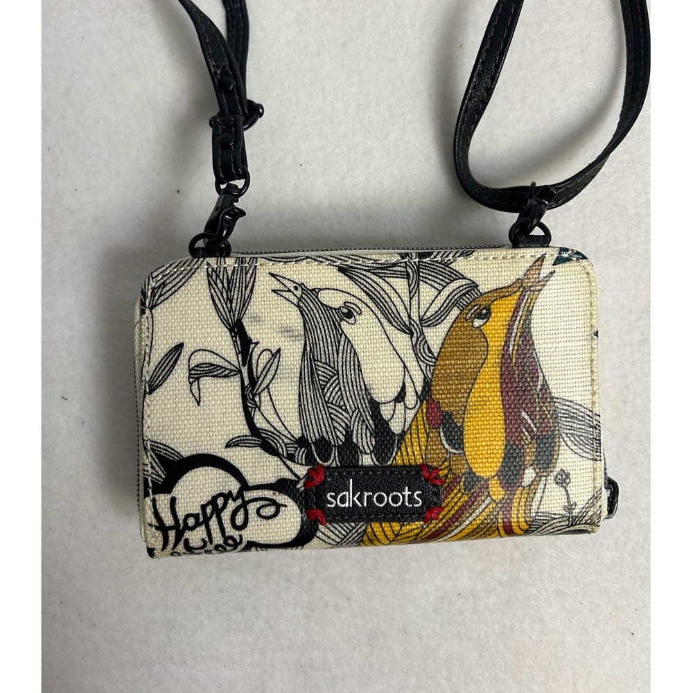 Boho Nature Sakroots Womens OS Cream Bird Print Crossbody Wallet Phone Bag